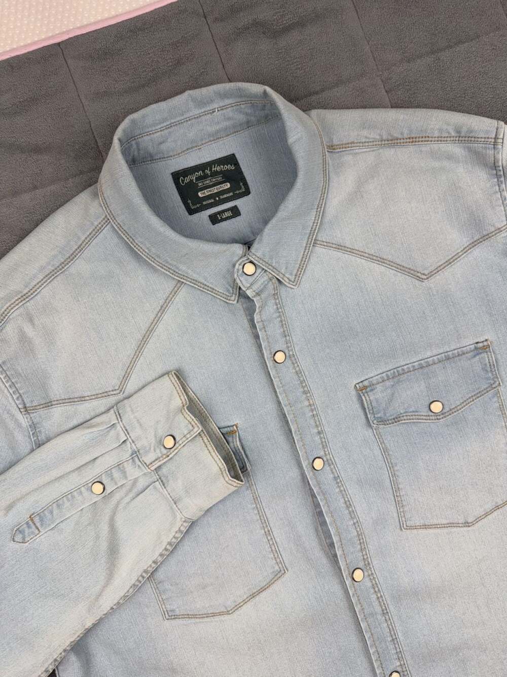 Canyon of Heroes Men's XL Light Wash Denim Western Snap Button Shirt